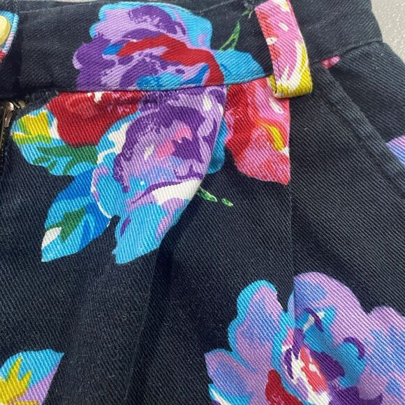 Vintage TANGIBLES Skirt Denim Floral Pleated Midi 1990s Womens 7 8 Black Bright - Picture 10 of 12